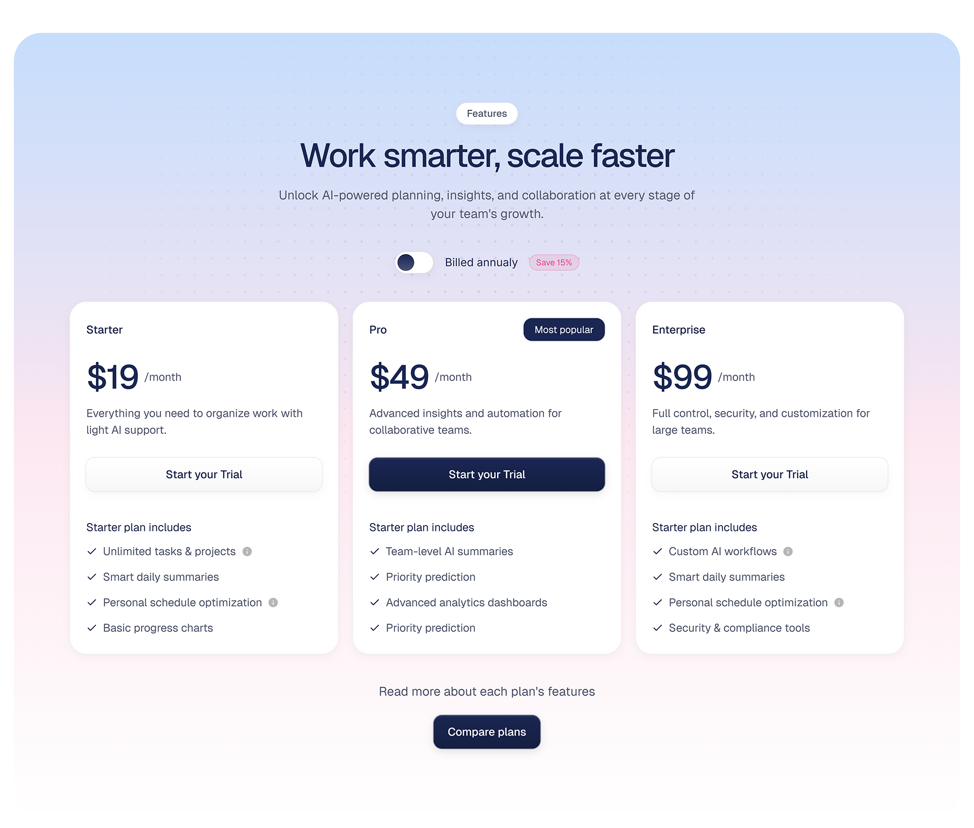 Productivity SaaS - Pricing Section