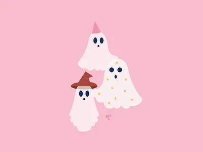 Ghosts digital art ghost halloween illustration kid illustration peachtober pink spooky vector art white