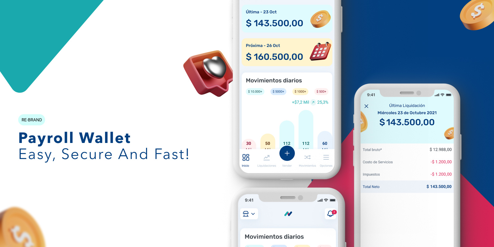 Payroll Wallet - Rebrand app clean design illustration ios mobile payroll ui ux uxui wallet