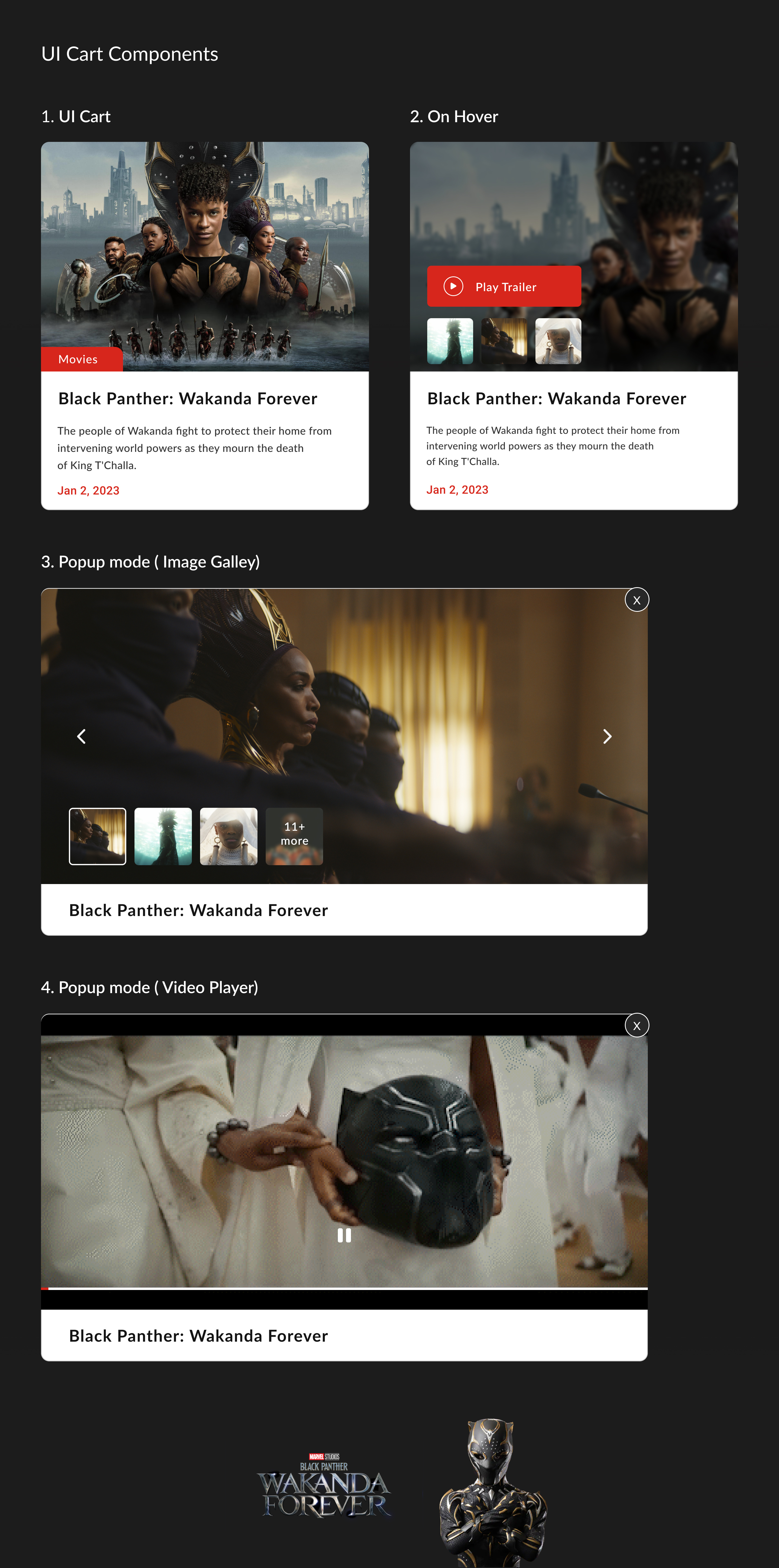 UI Carts Design black panter blog carts design figma hover modal movie popup prototyp ui ui cart uiux ux uxui wakanda web web design