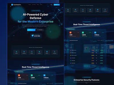 AI-Powered Cyber Defense — Landing Page UI ai b2b saas cybersecurity dark ui futuristic ui landing page product design saas design ui design web ui
