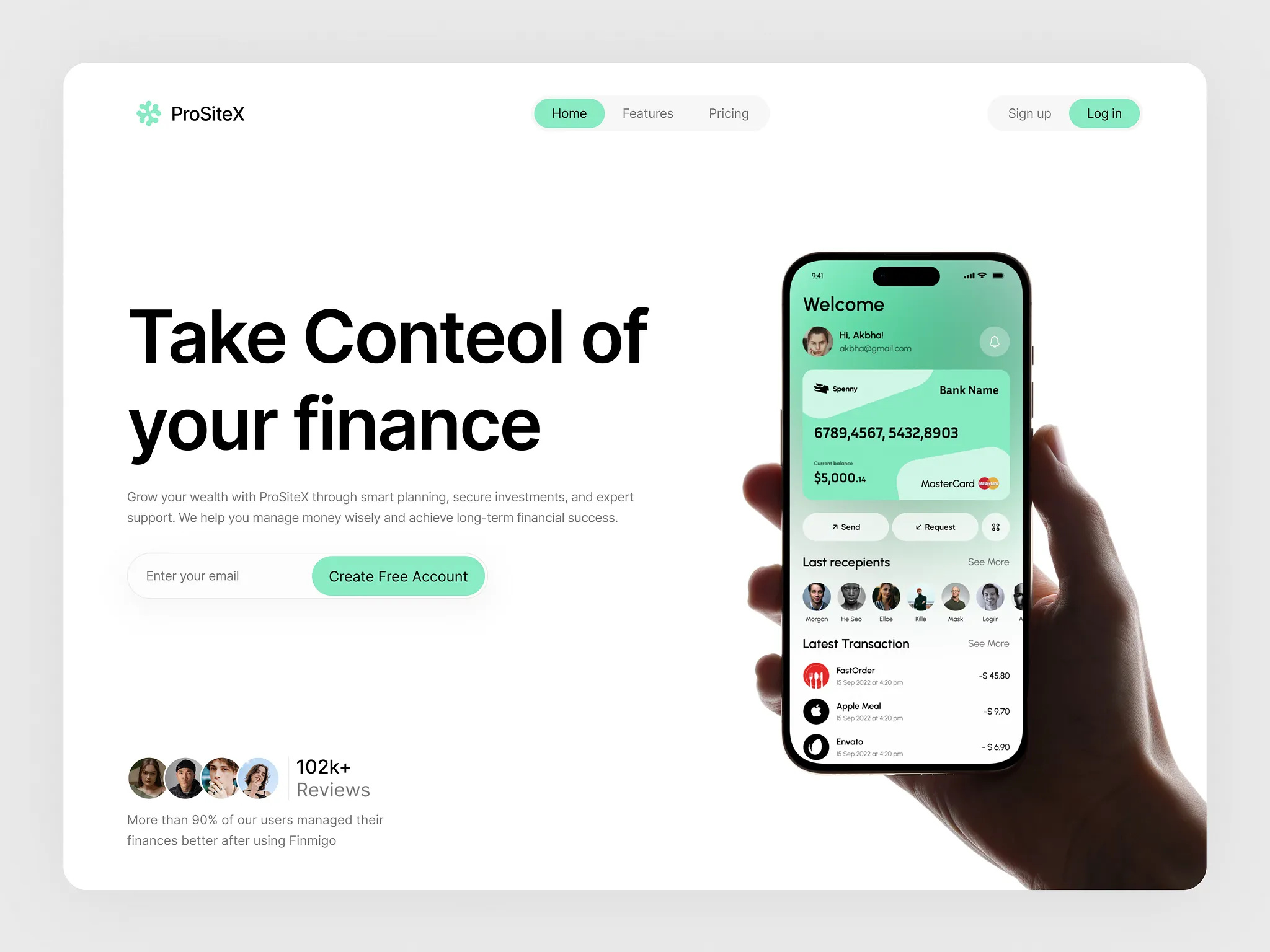 Example of ProSiteX Personal Finance Website