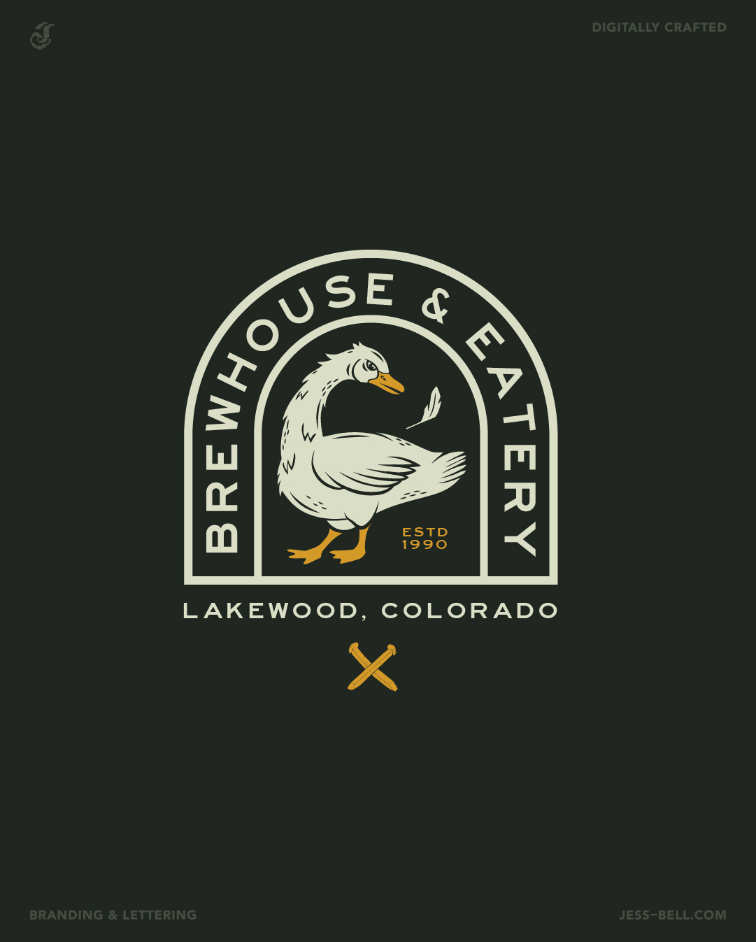 Old 121 Brewhouse Badge Design branding design goose goose illustration graphic design illustration lettering logo typography vector