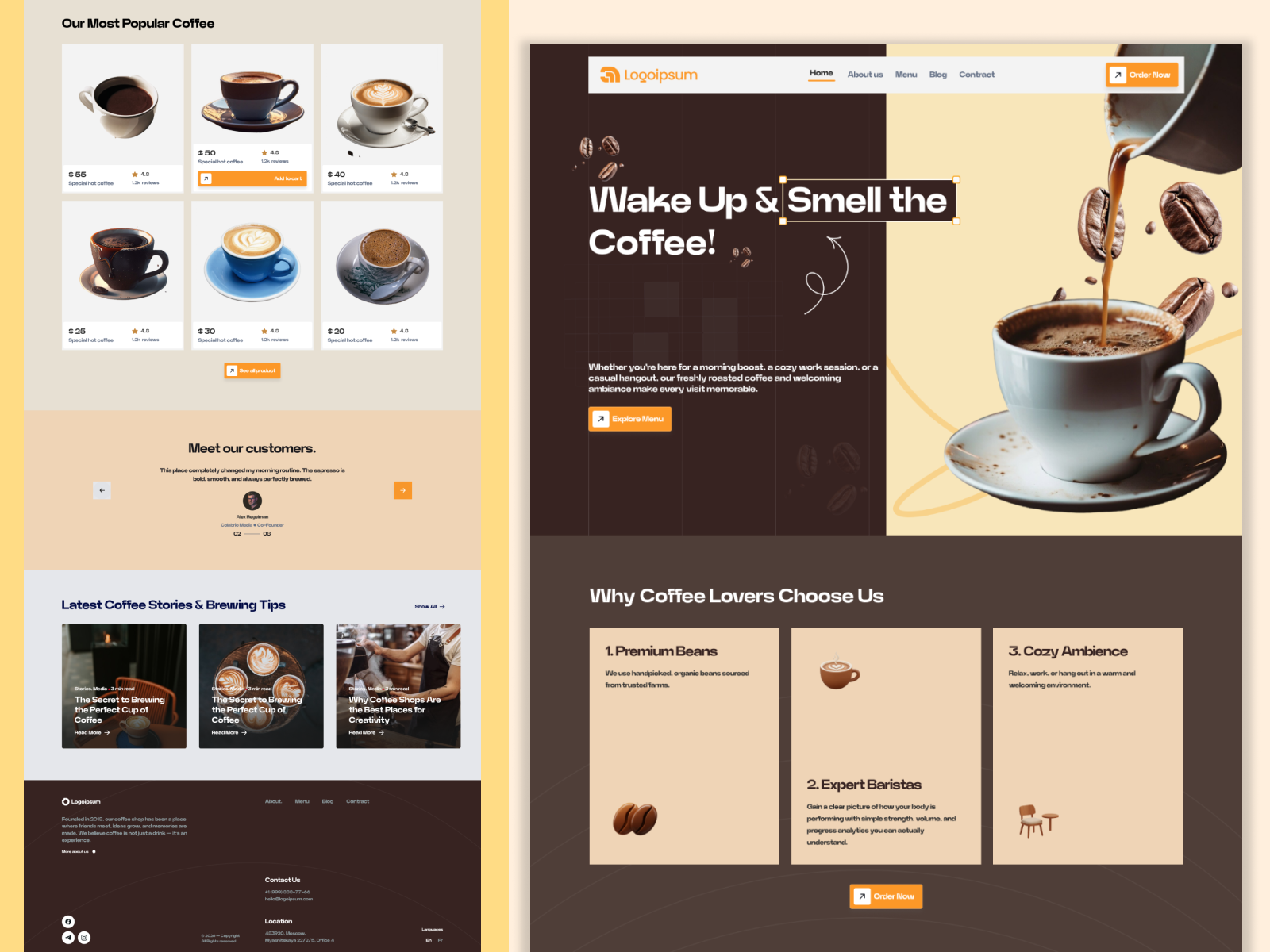 Coffee Shop Landing Page UI Design | Cafe Website UI business website design cafe landing page cafe web design cafe website design coffee landing page coffee shop ui coffee shop website coffee website figma web design food website design landing page ui design modern website design product landing page responsive website design restaurant ui design restaurant website design startup website design ui ux designer web designer website ui design