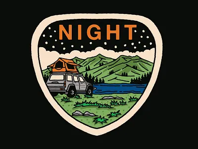 Night View camping car forest lake mountain nature outdoor life outdoor supply patches river tshirt design