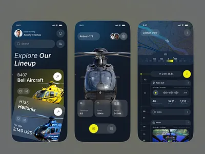 SkyFleet — Helicopter Control & Aviation App UI app design aviation app b2b charter cockpit dark ui dashboard design figma flight fly helicopter jet mobile app popular product design saas ui ui design ux