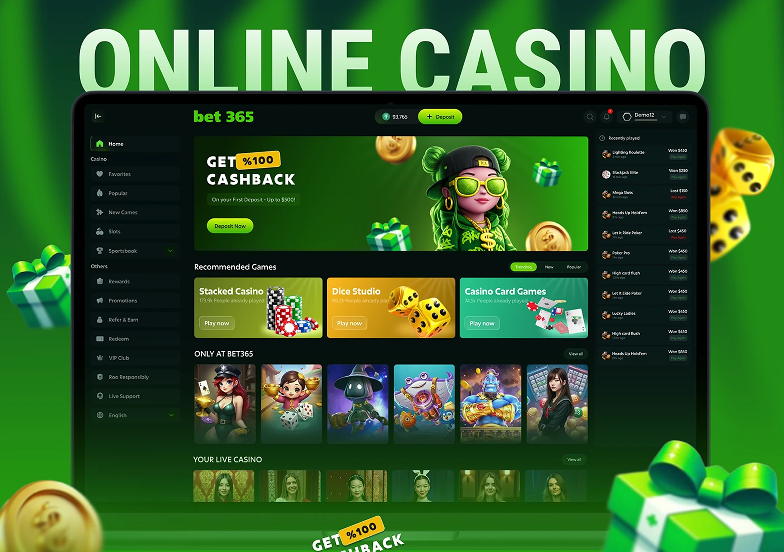 Example of Online Casino Web App Interface