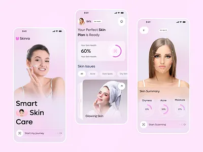 Skinra-Skincare App UI Design 3d product android app concept app design design system ecommerce app interface design ios minimal ui mobile app mobile app design online shopping product page skincare app skinra ui design ux design website