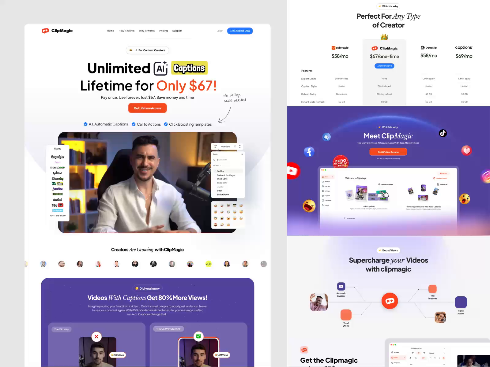 Example of ClipMagic — AI Caption Generator Offer Page Redesign v2