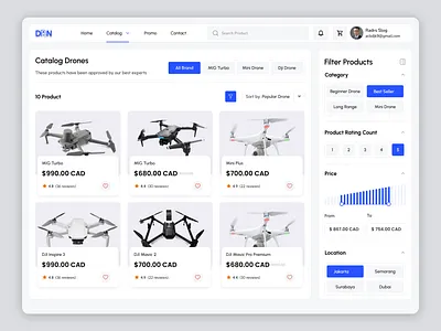 Modern Drone E-commerce Dashboard admin panel dashboard dashboard ui drone drone store ecommerce dashboard figma filter ui minimal ui modern dashboard product cards product catalog product dashboard ui design web ui