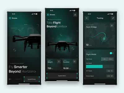 Smart Drone Control Mobile App UI app concept clean ui dark ui dashboard ui drone app drone control drone control app drone flight app drone monitoring drone tracking app futuristic ui interaction design mobile app design modern ui real time tracking remote control tech app ui design ux design