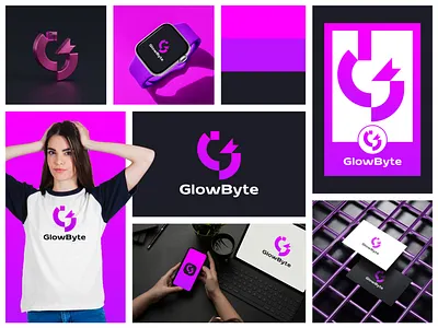 GlowByte – Modern Tech Logo Design and Branding kit branding kit creative logo futuristic logo icon logo letter g logo letter logo logo design modern logo startup branding tech logo
