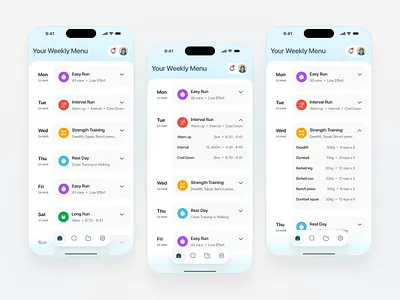 Running Training Planner – Fitness Mobile App UI app design fitness fitness app health app mobile app mobile ui run app running runningapp training planner ui ui design web workout app