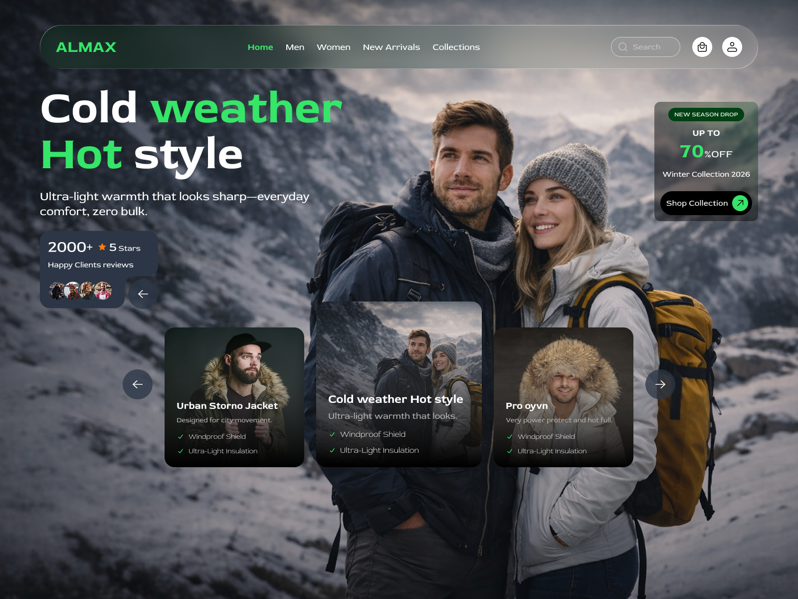 Winter Fashion E-commerce Hero Section UI ecommerce fashion website figma design glassmorphism hero section landing page modern hero product design ui ui design ux web design