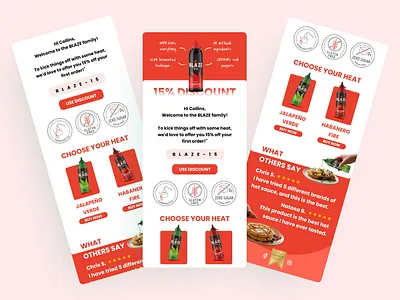 Emal design Concept: BLAZE & Co. artisan food brand development craft condiments direct to consumer e commerce email email campaign email copywriting email marketing first purchase discount food beverage food marketing gourmet condiments hot sauce brand marketing design mobile email design product photography promotional email small batch subscription box welcome email