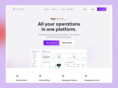 AgencyHandy — Client Management Platform branding crm customer management customer management system design agency enterprise homepage interface landing page lead management payment management saas design saas platform saas website ui design ux design wavespace agency web design web development website