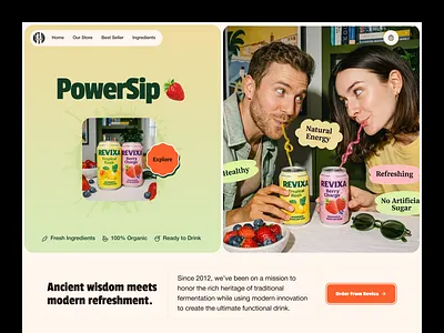Revixa — Energy Drink E-Commerce Website Design beverage beverage web design drink ecommerce ecommerce website energy drink figma design header header design hero section landing page marketing minimal shopify website design