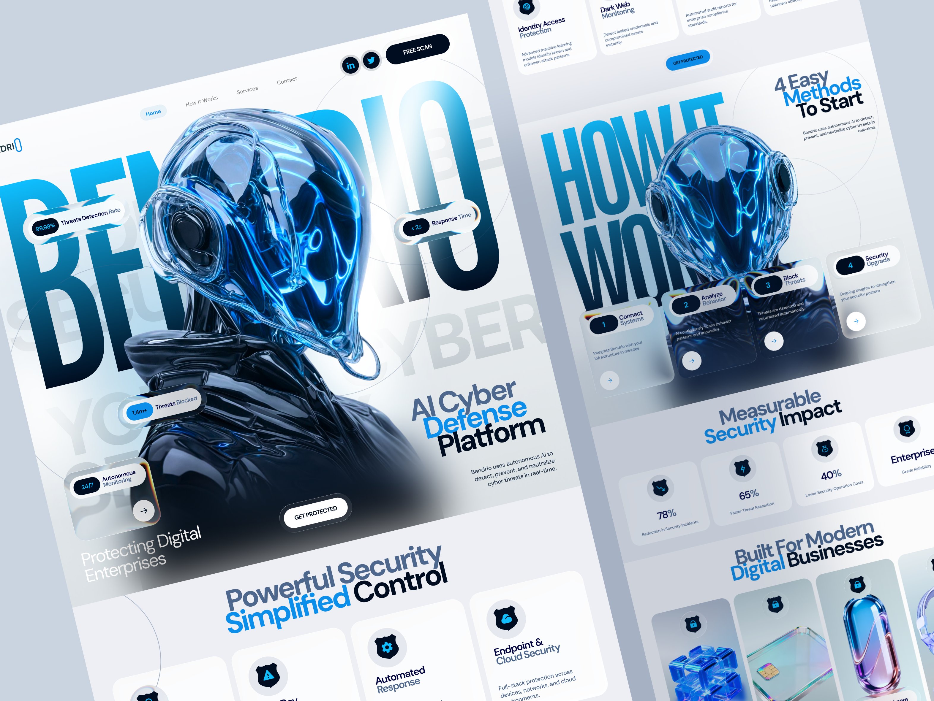 Bendrio - Cyber security website design, ui ux, landing page design figma frontend design graphic design landing page ui ui ux website website design
