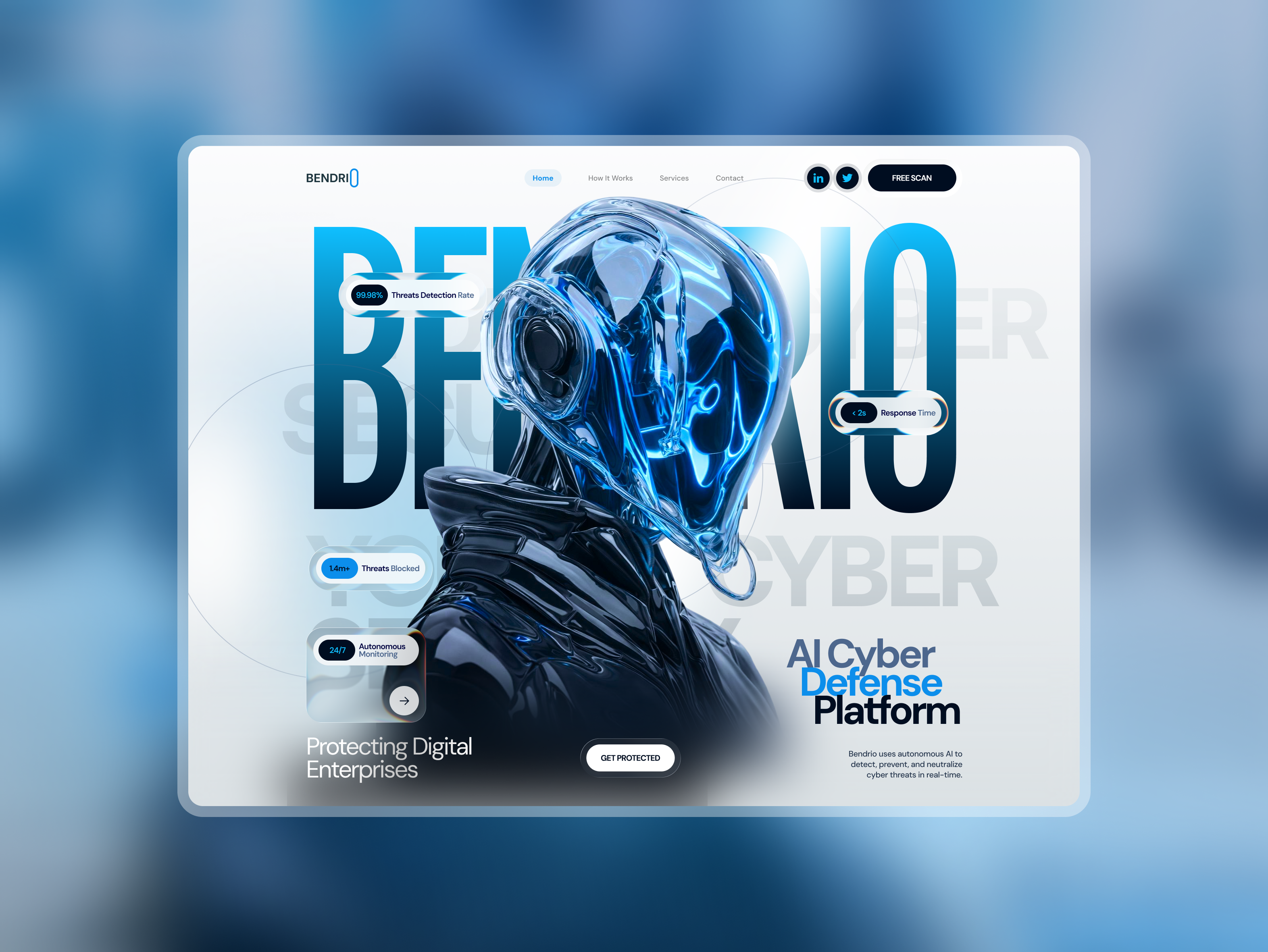 Bendrio - Cyber security website design, ui ux, landing page design figma frontend design landing page ui ui ux website website design