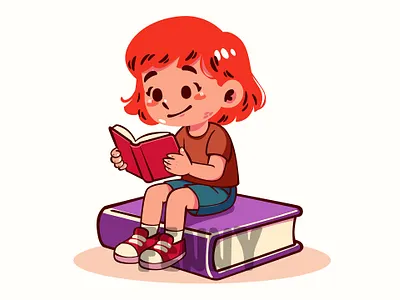 A Child Sitting on a Big Purple Book background book bookstore cartoon celebration children day education event happy holiday kids library novel reading school stories story textbook
