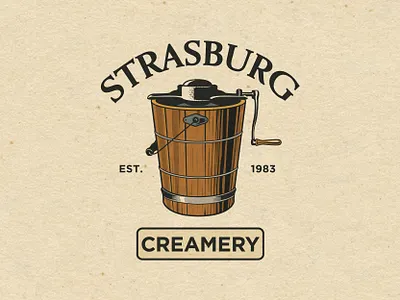 Strasburg Creamery Vintage Dairy Logo artisan dairy butter churn country logo creamery logo dairy logo farm illustration farm logo hand drawn logo heritage brand retro badge retro branding retro dairy retro logo rustic branding rustic vintage vintage badge vintage dairy vintage emblem vintage farm vintage logo