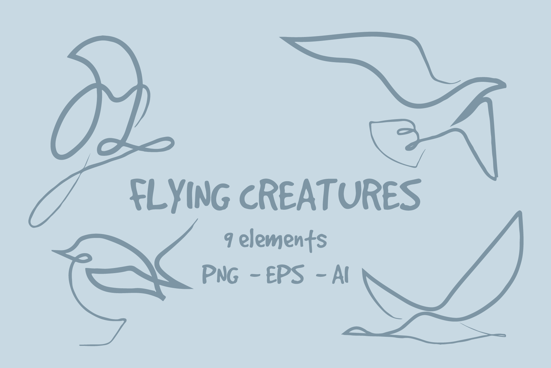 Flying creatures (9 one line illustrations)
