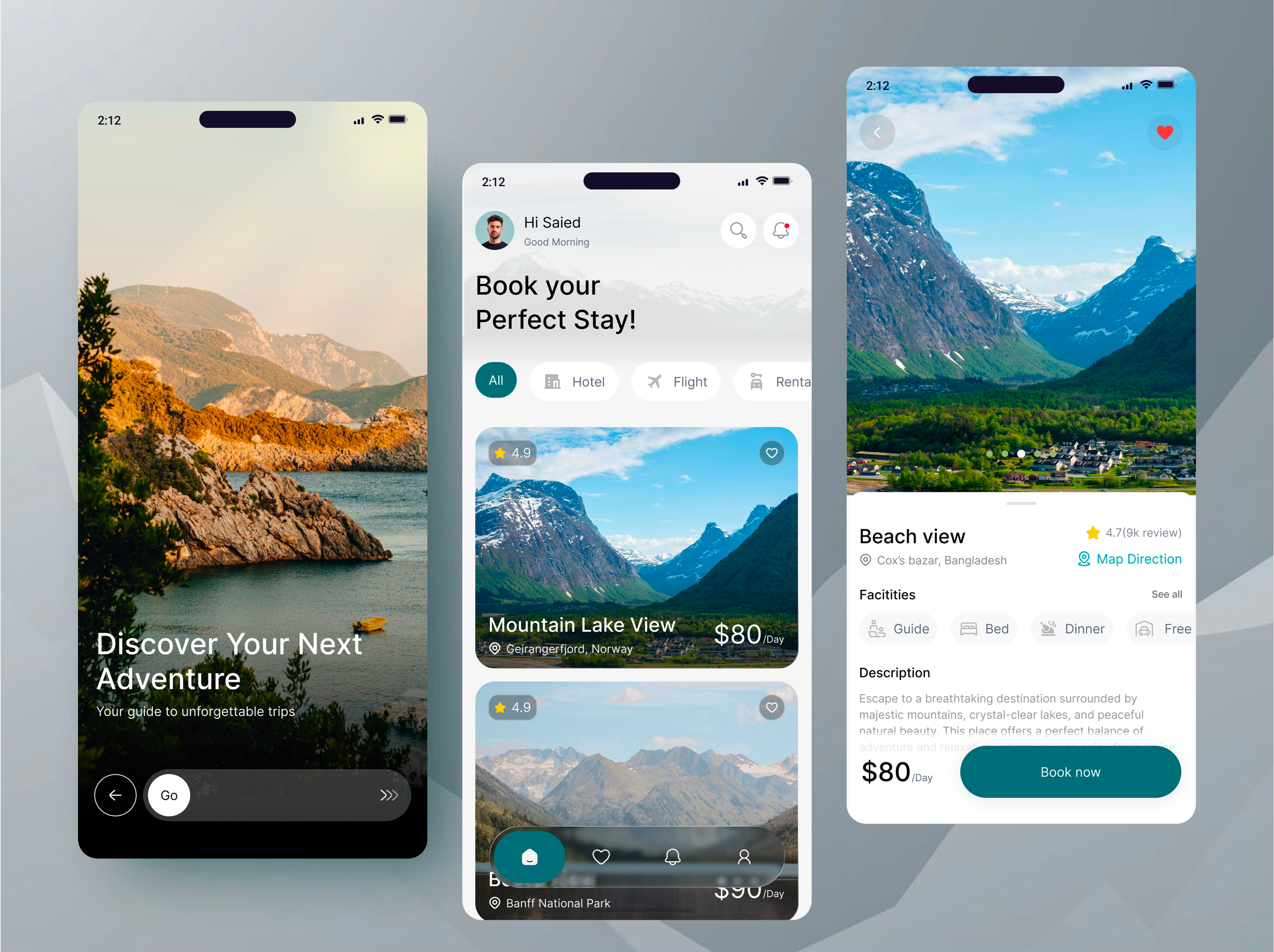 Travel - Explore Your Next Adventure! adventureapp appdesign bookingapp cleanui hotelbooking mobileappdesign travelapp travelui uiux userinterface