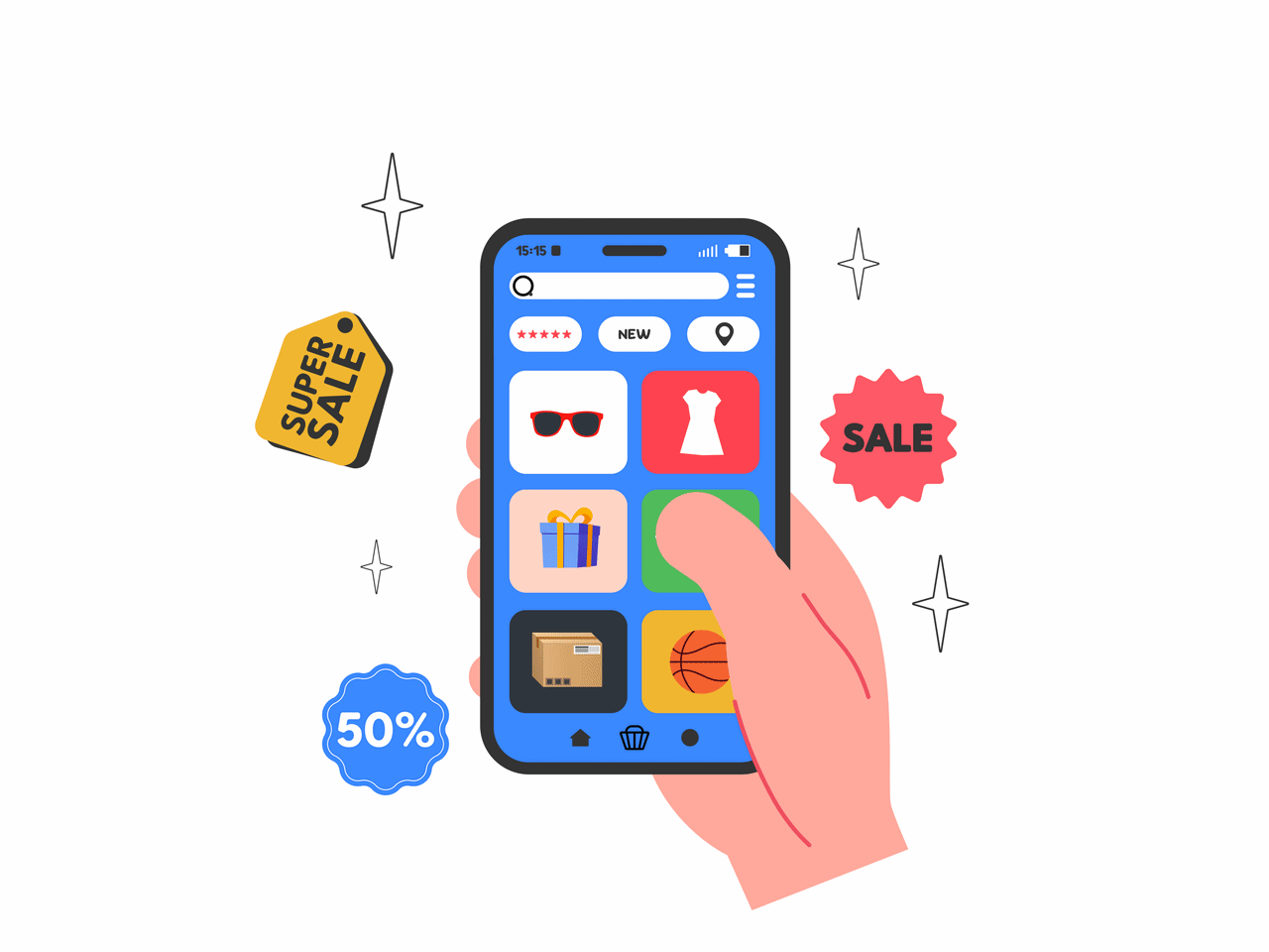 Online Shopping Sale – Mobile App Animated Graphics animated illustration animation app design ecommerce interaction design json mobile app mobile ui motion design motion graphics online shopping product design saas sale promotion shopping app startup svg ui ui animation ui design