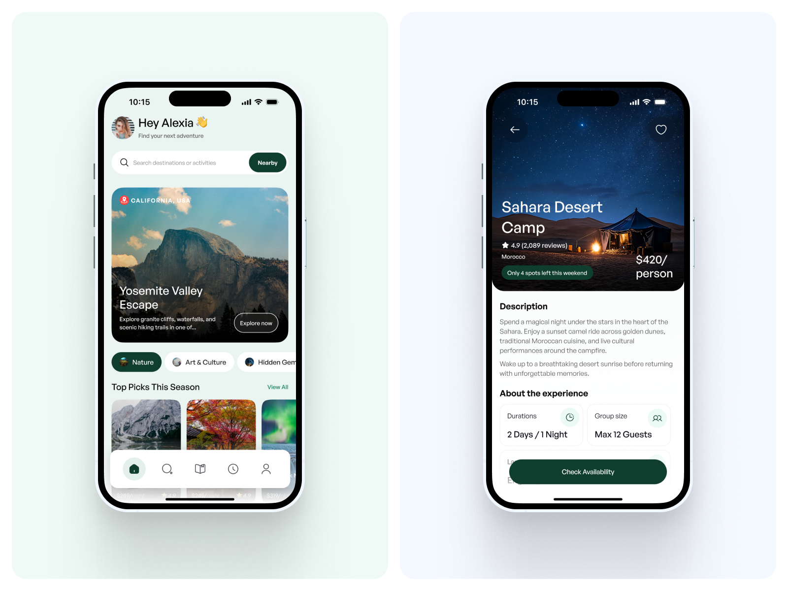 Travel Experience Booking App adventure travel app design booking platform card design digital product interaction design interface design minimal design mobile app mobile ui product design startup app tourism app travel app travel inspiration travel technology ui design user experience user interface ux design