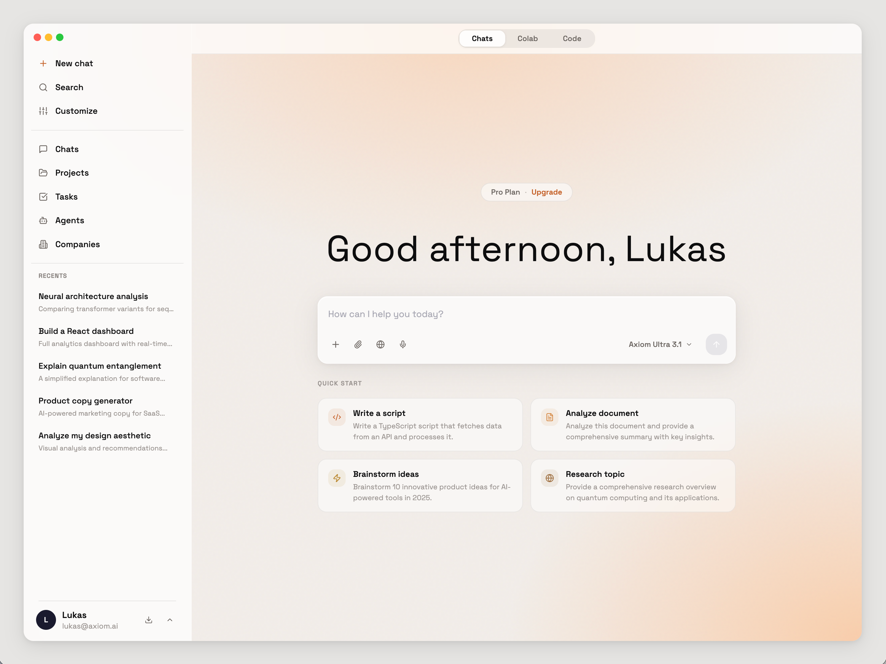 Minimal Agent Desktop UI