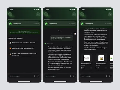 AI Health Assistant Chat Mobile App: Medical Guidance & Pharmacy ai assistant ai chat ai consultant ai health ai health assistant ai health consultant app design consultant dark mode health health consultant healthcare ios ios design medical chatbot mobile app mobile app design pharmacy product design uiux