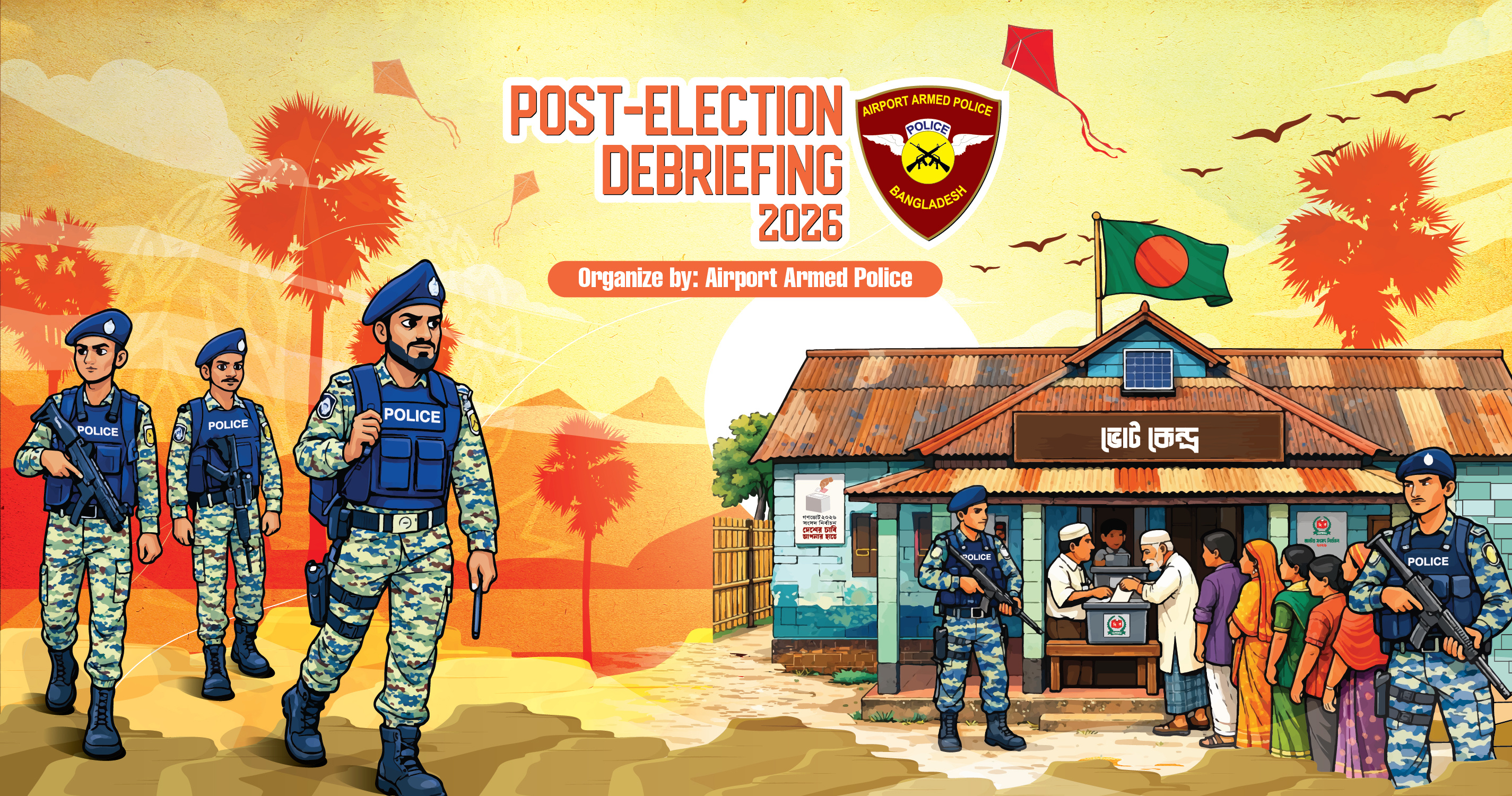 Election Banner Illustration of Airport Armed Police airport armed police armed forces illustration artistic design banner banner design banner design concept art branding design graphic design illustration illustrative art kite logo logo design police police illustration typography ui ux vector