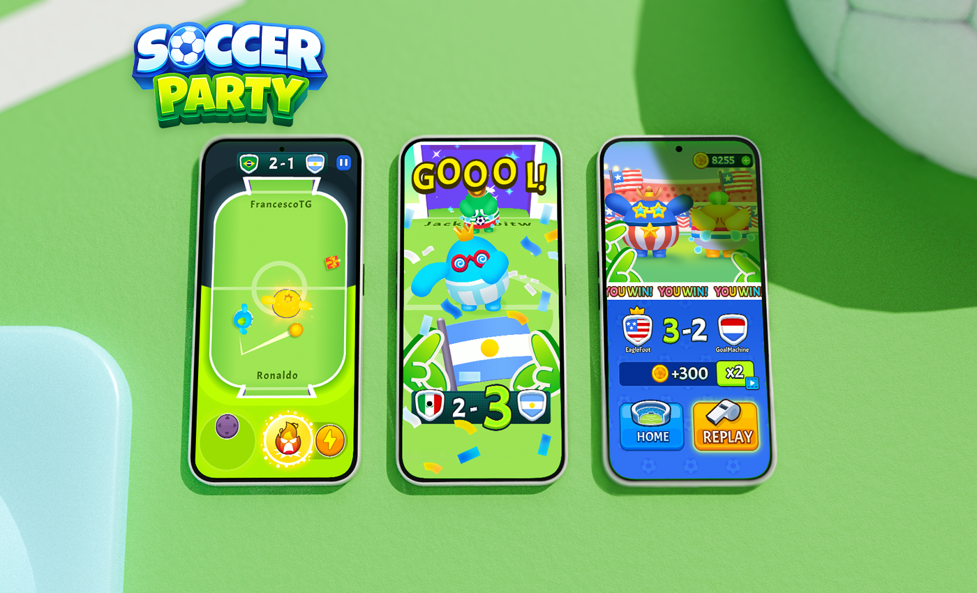 Soccer Party In-Game & UI Flow 2d 3d app design game interface logo mobile app mobile game sports ui ux