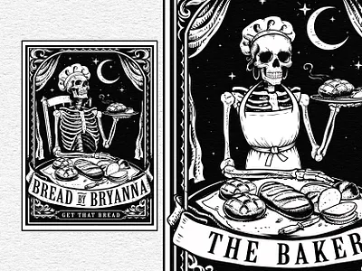 Bread by Bryanna Vintage Skeleton Baker Logo artisan bakery baker logo bakery branding bakery logo bold vintage bread illustration dark vintage gothic bakery gothic illustration retro badge retro illustration retro logo retro typography skeleton baker skeleton illustration tattoo style vintage badge vintage bakery vintage logo vintage typography