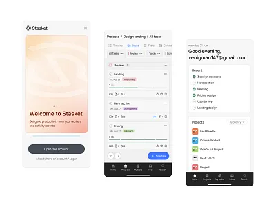 Stasket / time tracking (mobile) calendar design figma focus interface mobile organization planner productivity soft software task timer timetrack uiux userexperience ux webdesign workspace