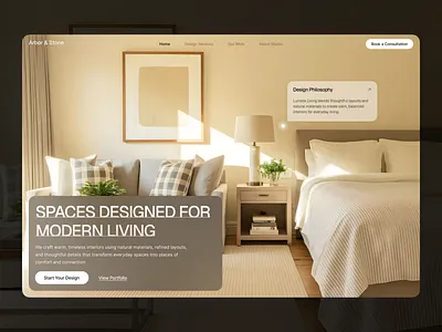 Modern Interior Design Website Hero Section architecture design design services header design hero section home decor home service interface interior design interior studio interior website local business luxury design minimal portfolio ui ui design web design website design wingly