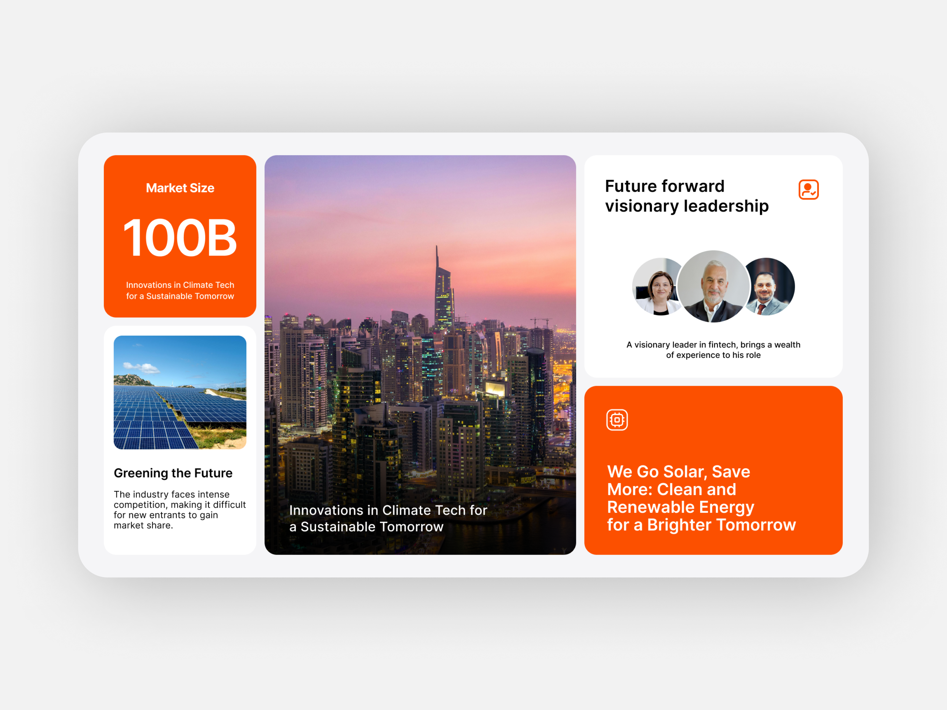 Climate Tech Pitch deck - Bento grid layout accelerators angel investors apple keynote canva slide figma slide funding google slides investment investor deck layout minimal modern pitch deck powerpoint ppt presentation design redesign startups swiss venture capital