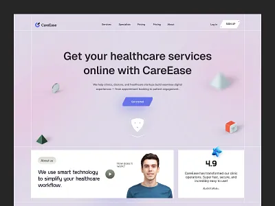 Seamless Digital Healthcare Experiences clean ui clinic management digital health health tech healthcare hero section landing page medical minimalist patient engagement saas startup telemedicine web design