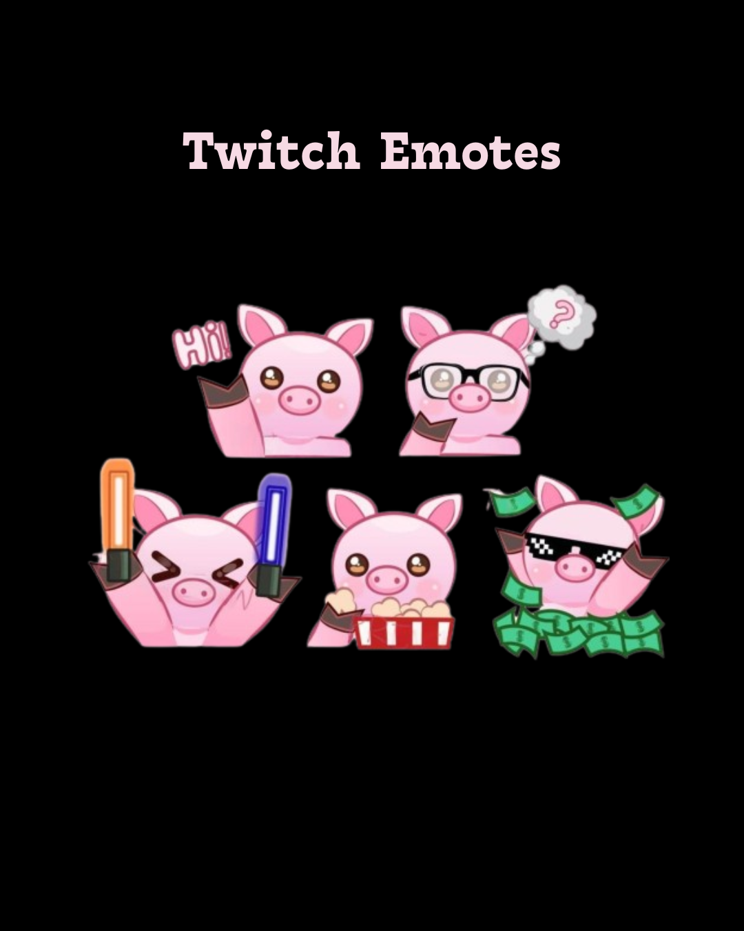 Twitch Emote Commission 5 animation anime blender cartoon commission design graphic design illustration motion graphics pig stallion studio limited twitch emotes