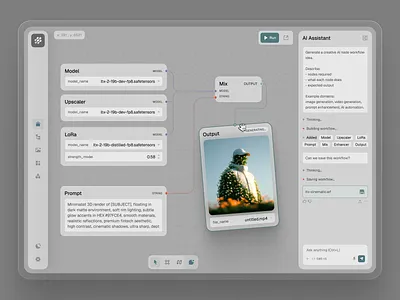 Node-Based AI Workflow Builder | Product UI artboard artificial intelligence design editor generative ai light theme llm machine learning minimal model node based nodes product design prompt saas tool ui ux video audio workflow