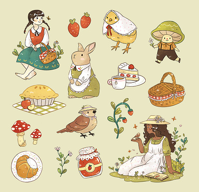 ​A Picnic in the Forest children illustration cottage country design graphic design illustration stickers woodland