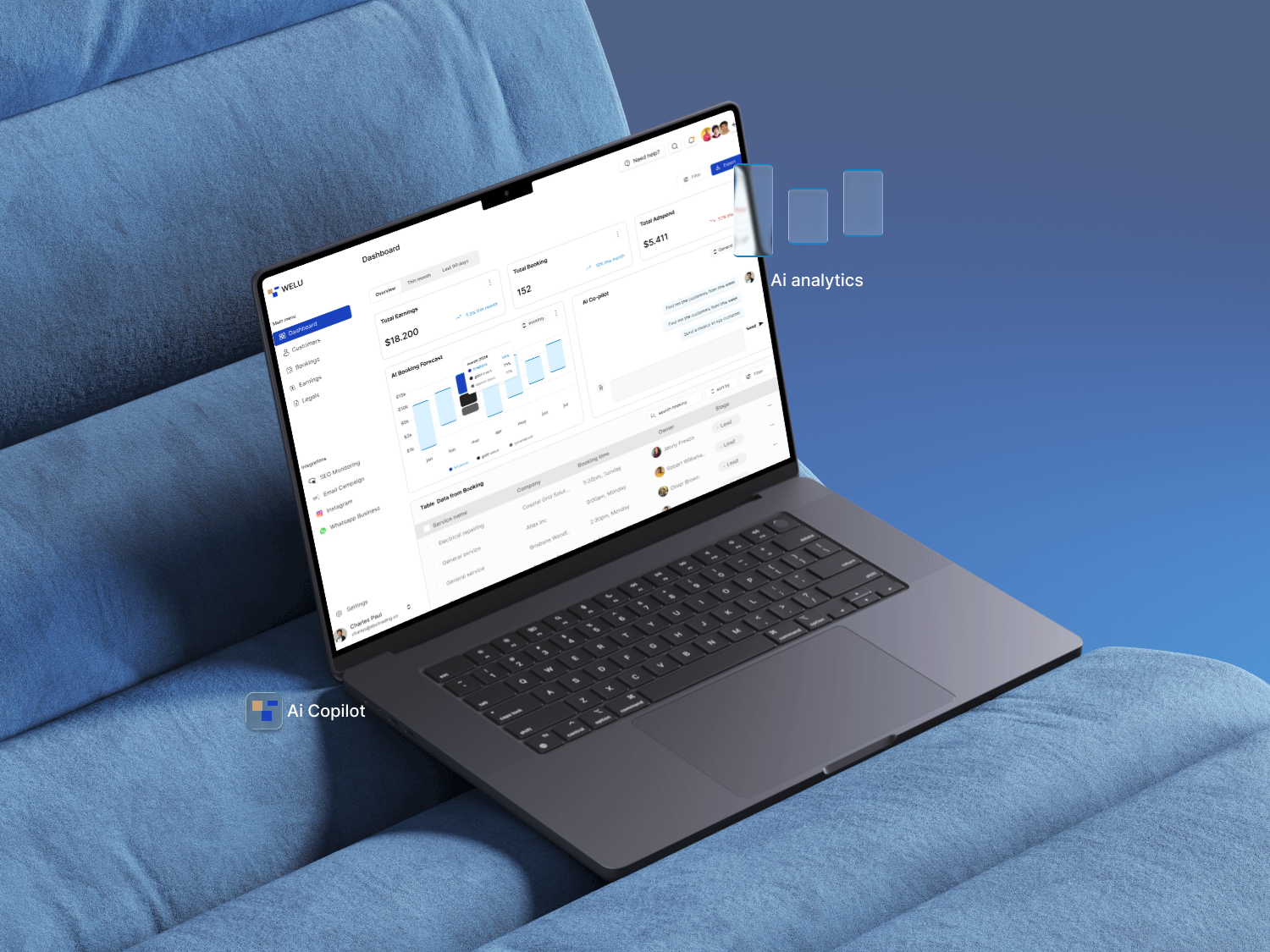 AI CRM Dashboard UI/UX | Customer & Booking Management Platform ai saas analytics animation branding crm dashboard productdesign saas startup ui uidesign uiux