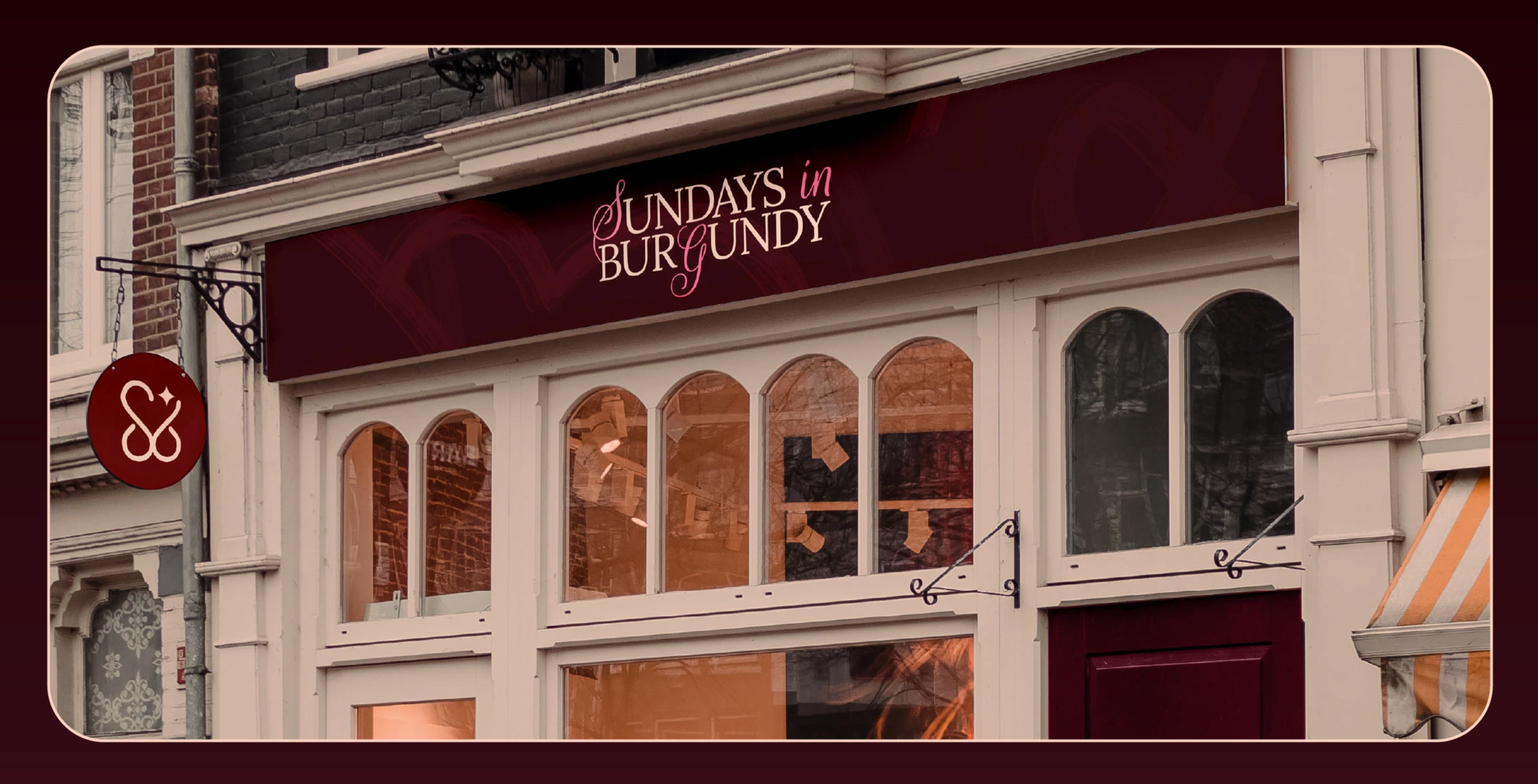 Visual identity "SUNDAYS in BURGUNDY" activewear activewear branding animation brand identity branding clothes brand design fitness logo graphic design illustration logo logo design logo store logotype luxury logo monogram logo packaging design print design sport logo vector wordmark logo