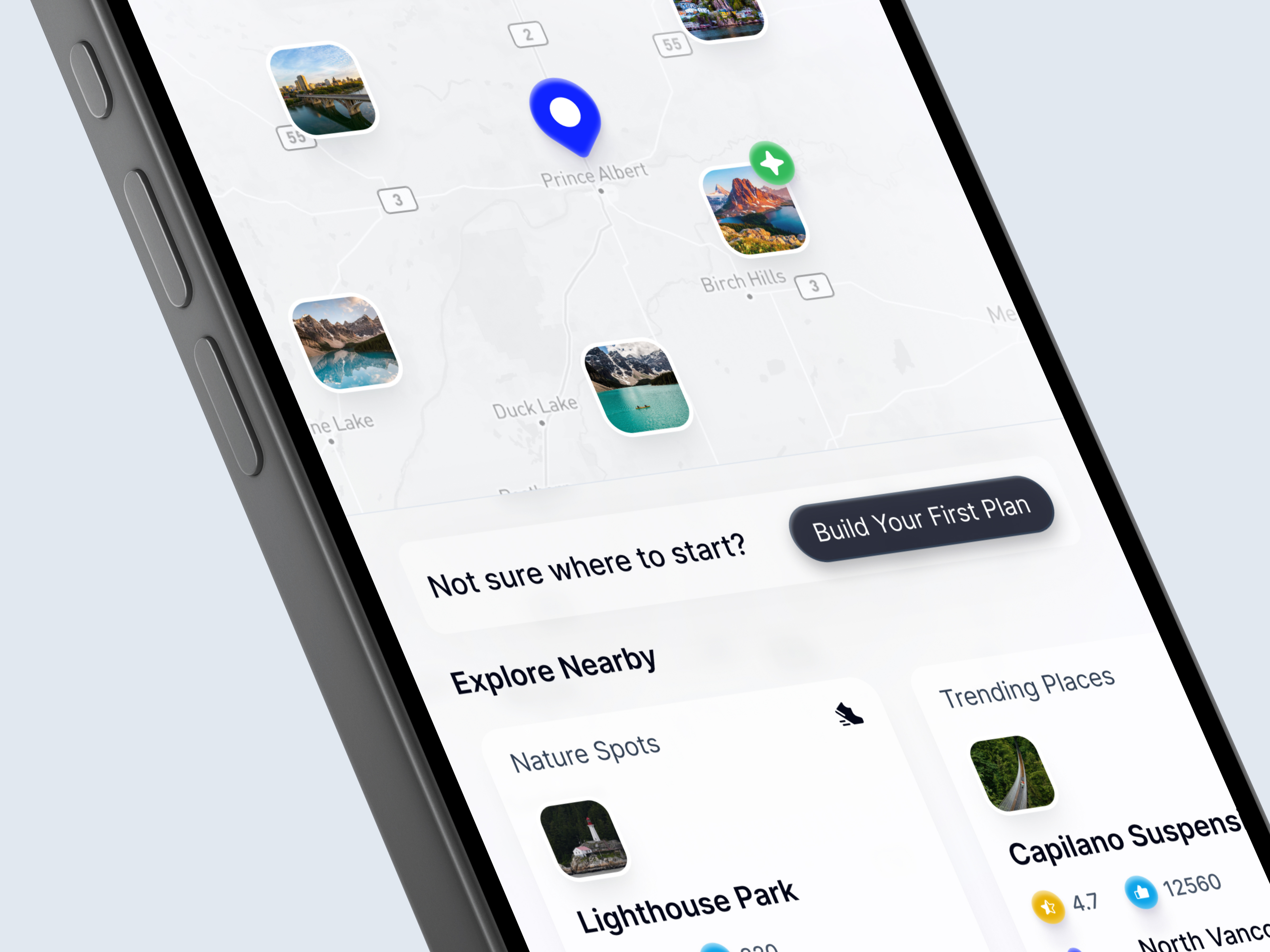 AI-Powered Trip Mobile App ai ai travel ai travel mobile app ai trip design destination holiday homepage itinerary location minimal mobile app modern tra travel travel app travel mobile app trip ui design ux design