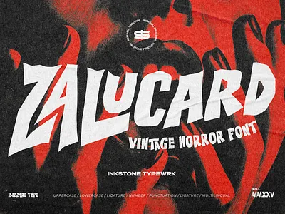 Zalucard - Vintage Horror Font 70s typography bloody font creepy font cult classic font dark aesthetic dark gothic font eerie design gothic display font grunge typography haunted vibes horror movie font macabre style old school horror punk gothic font retro horror font spooky typeface underground design vampire aesthetic vintage horror font