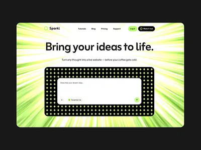 Shiny SaaS Hero Section Design ai animation branding energy framer graphic design green happy hero section motion graphics natural neon green organic saas sparkle speed ui design webgl website