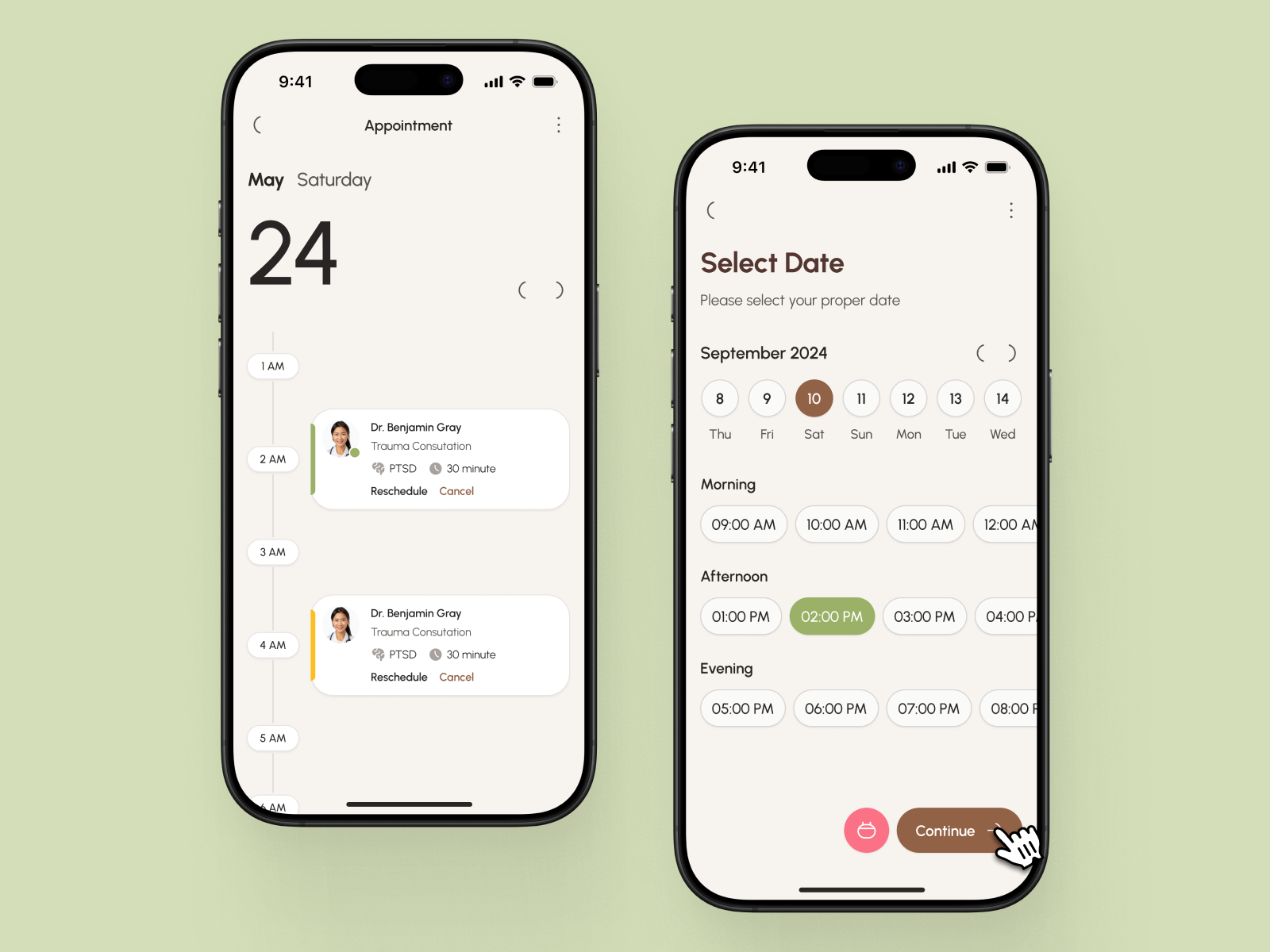 freud v3: AI Mental Health App - Therapist Schedule Flow Mobile