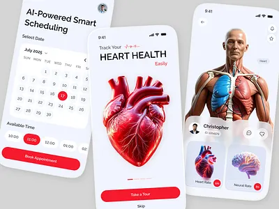 Telemedicine Mobile App - Health Dashboard & Online Appointment ai health app app design app ui booking app doctor appointment app health app healthcare app heart rate app medical app mobile app mobile ui modern health modern ui online consultation paitent telemedicine ui ux