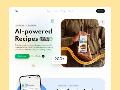 Smart Kitchen Assistant: Redefining the Web Experience 🚀 ai ai design chef clean ui cook design system food tech illustration modern ui recipe saasdesign smart design smart kitchen ui ui design ux ux design web design