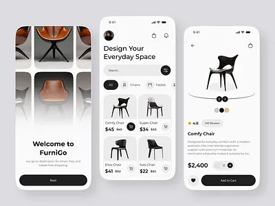 Furniture Shopping App – Mobile UI Design app app ui design ecommerce app ecommerce ui furniture app furniture ui home decor app interior app marketplace app minimal ui mobile app design mobile ui modern ui product design product ui shopping app shopping ui store app ui ux design ux
